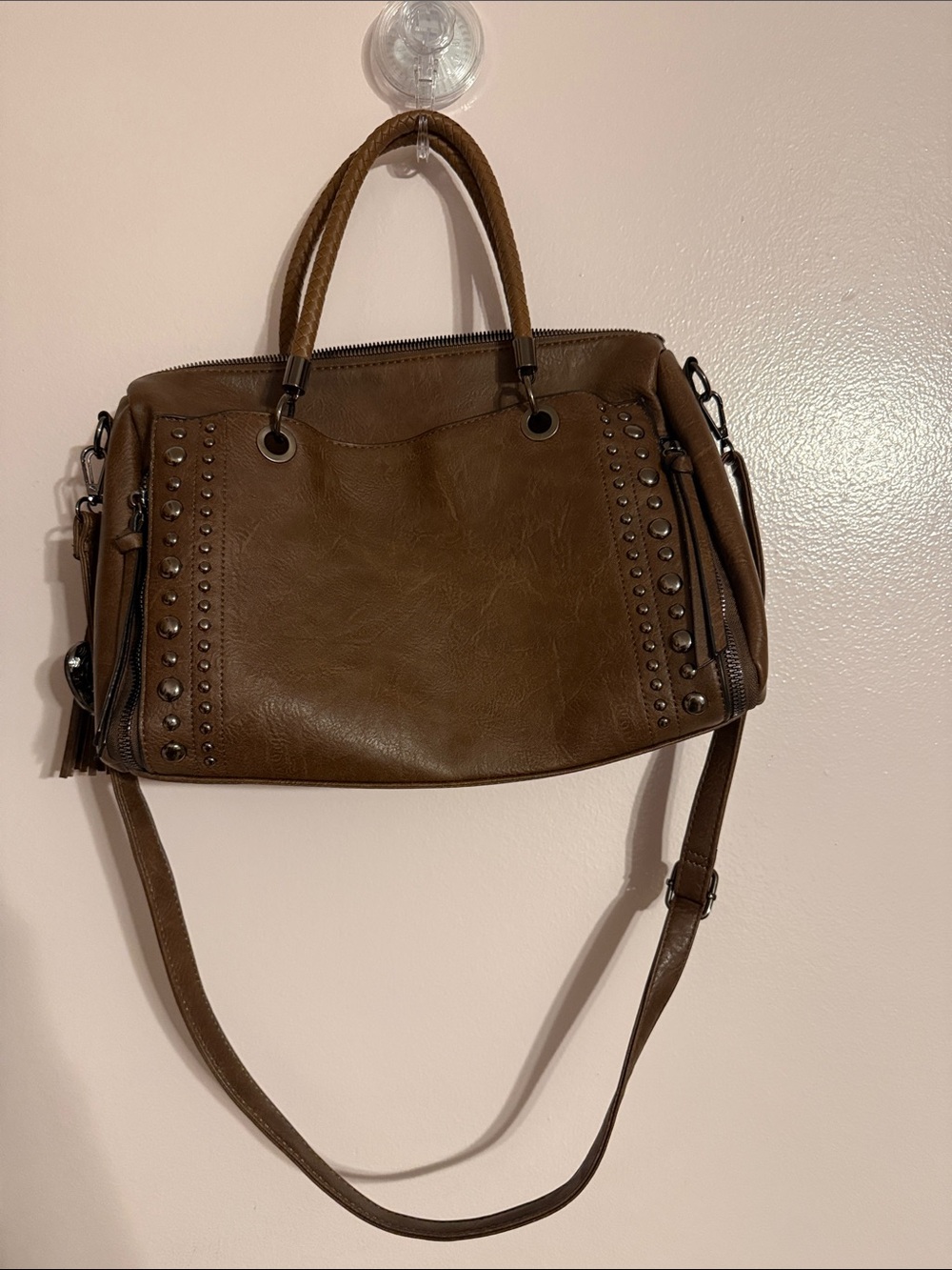Sam & Hadley Brown Stud-Accent Satchel Handbag - Women Bags